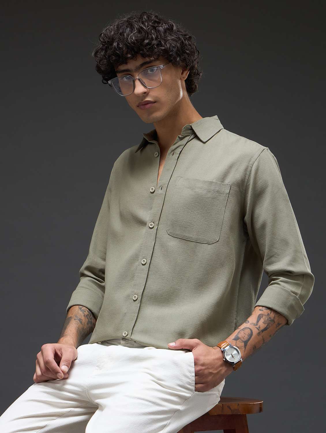 olive cotton casual shirt