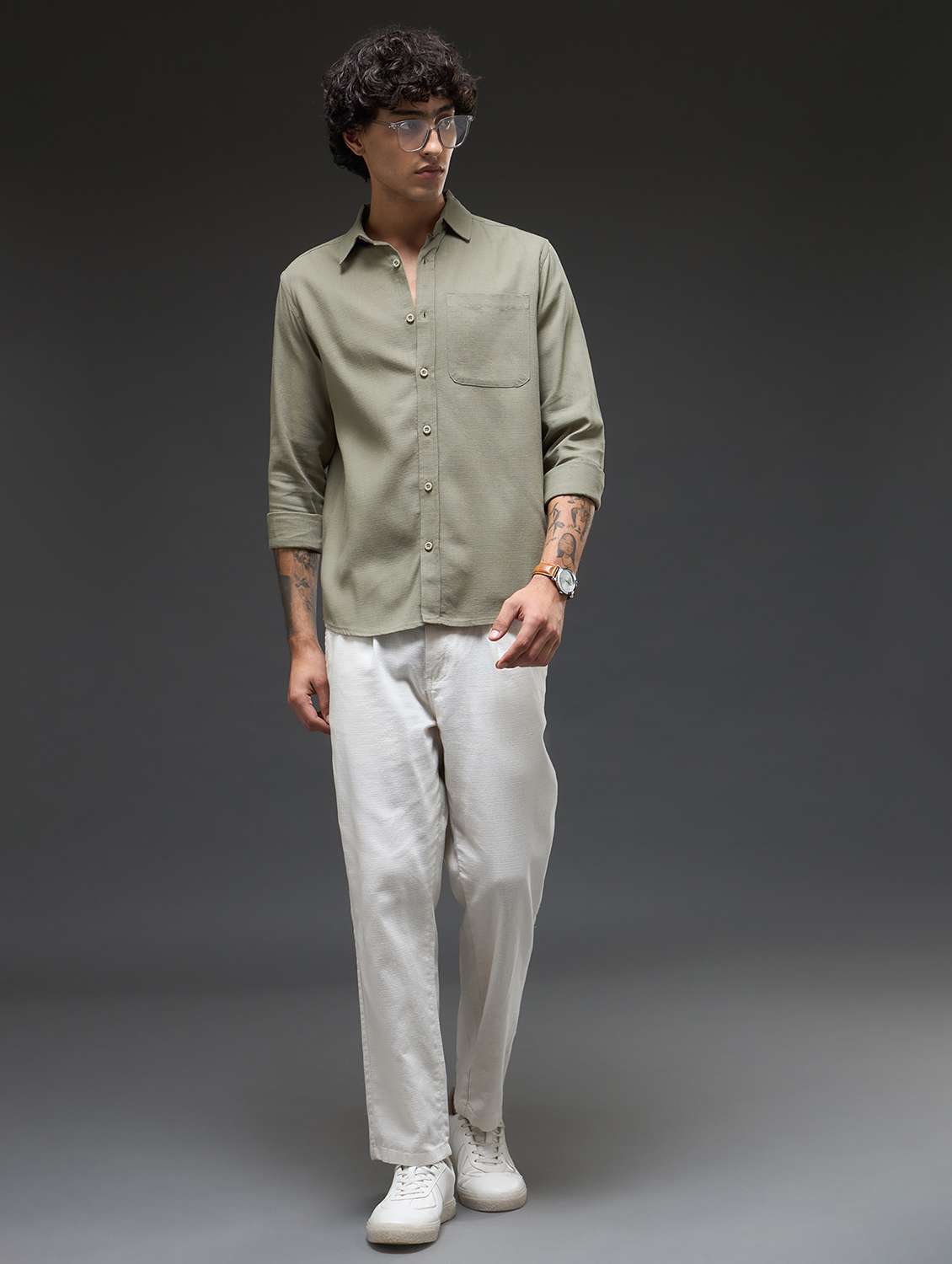olive cotton casual shirt - 22502630 -  Standard Image - 5