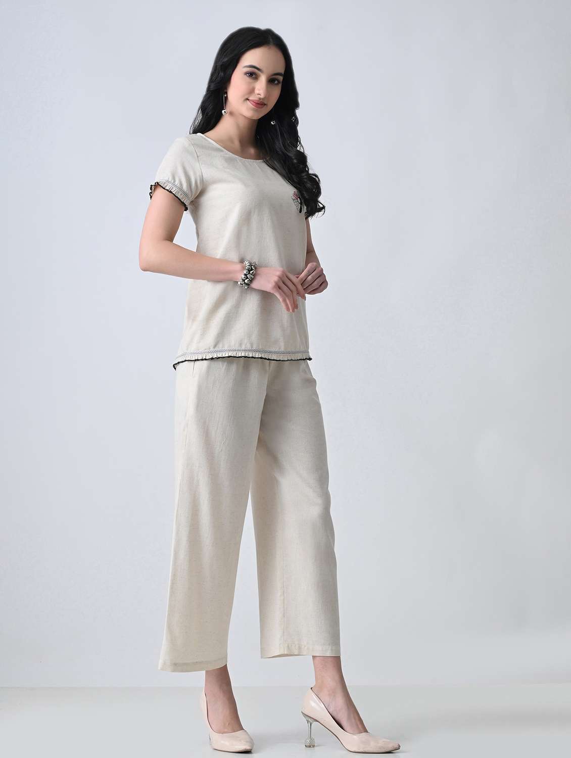 women embroidered  round neck top and palazzo co-ord set - 22502636 -  Standard Image - 5