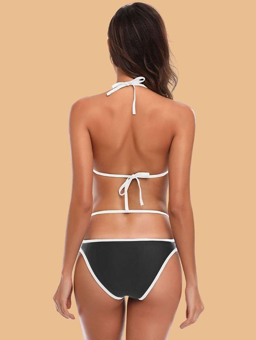 women solid halter neck bikini set - 22502749 -  Standard Image - 3