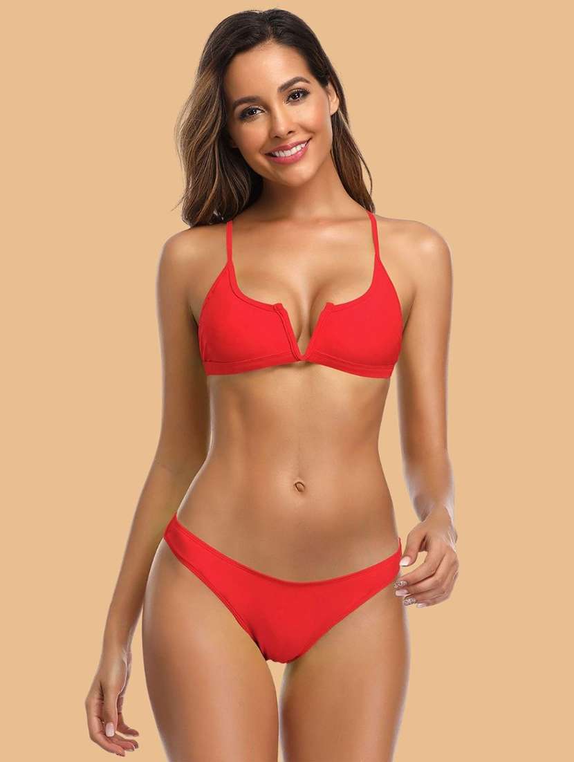 women solid swimwear bikini set