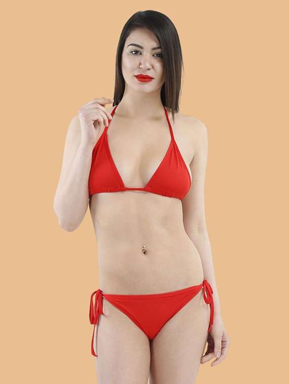 women solid swimwear bikini set