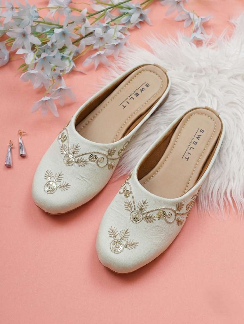 women embroidered slip on mules