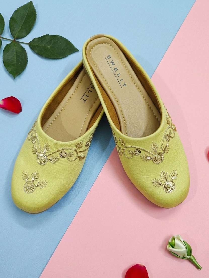 women embroidered slip on mules