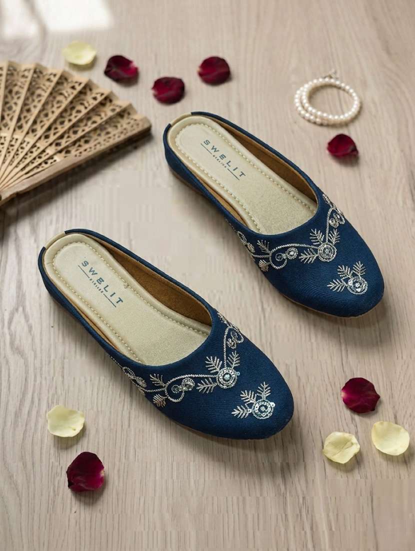 women embroidered slip on mules