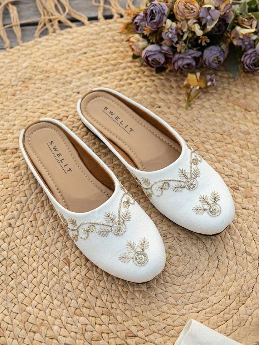 women embroidered slip on mules