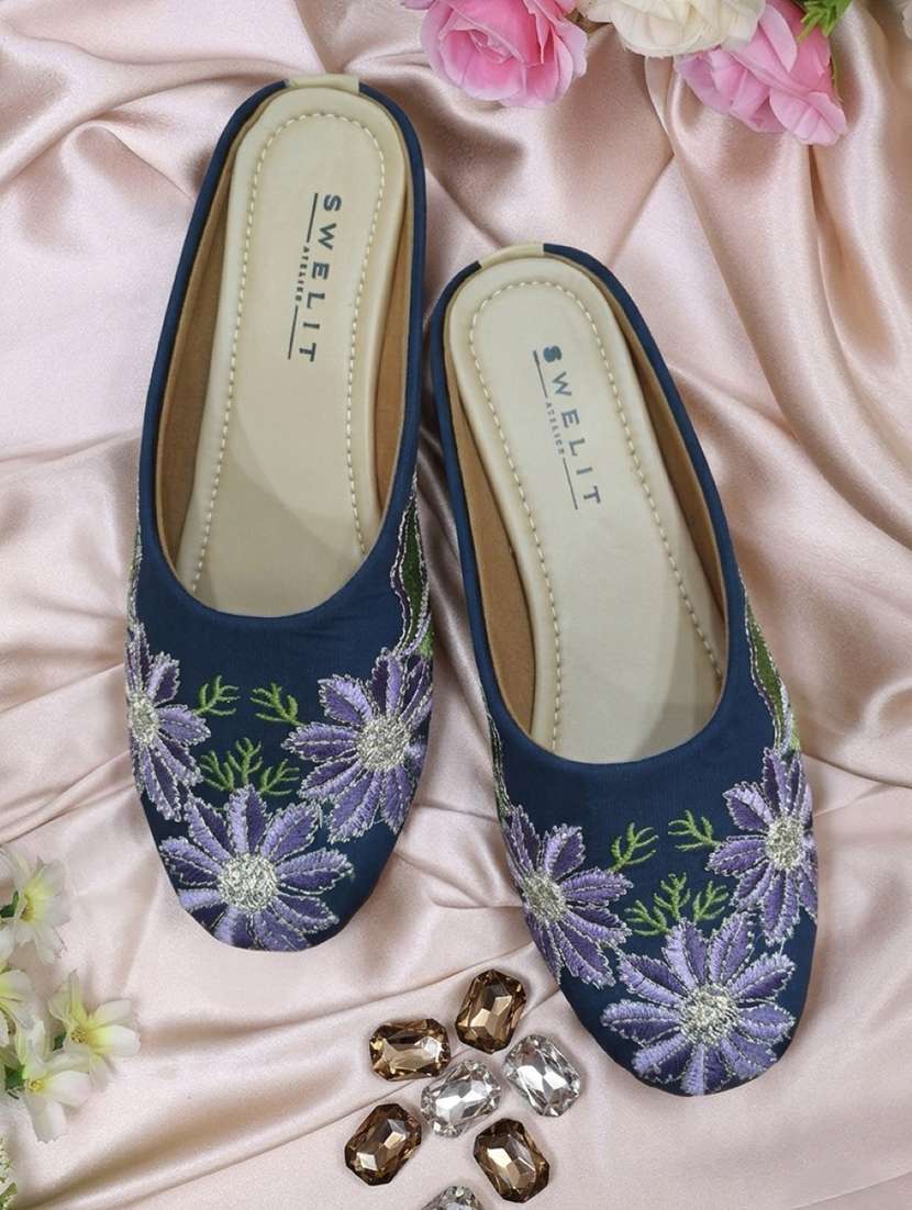 women embroidered slip on mules