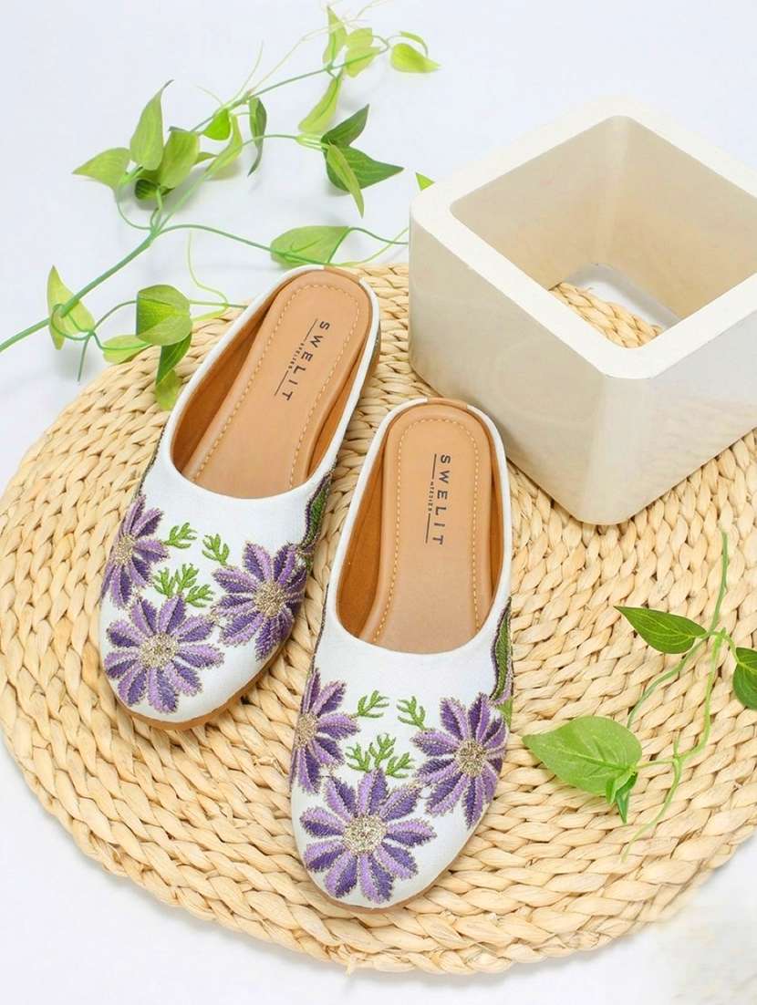 women embroidered slip on mules