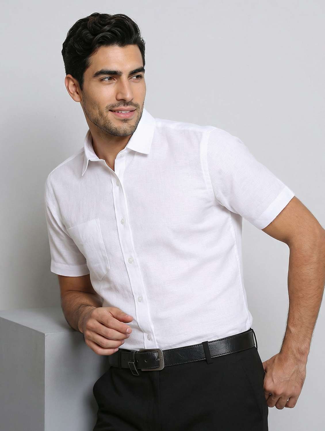 men solid short sleeve slim fit formal shirt