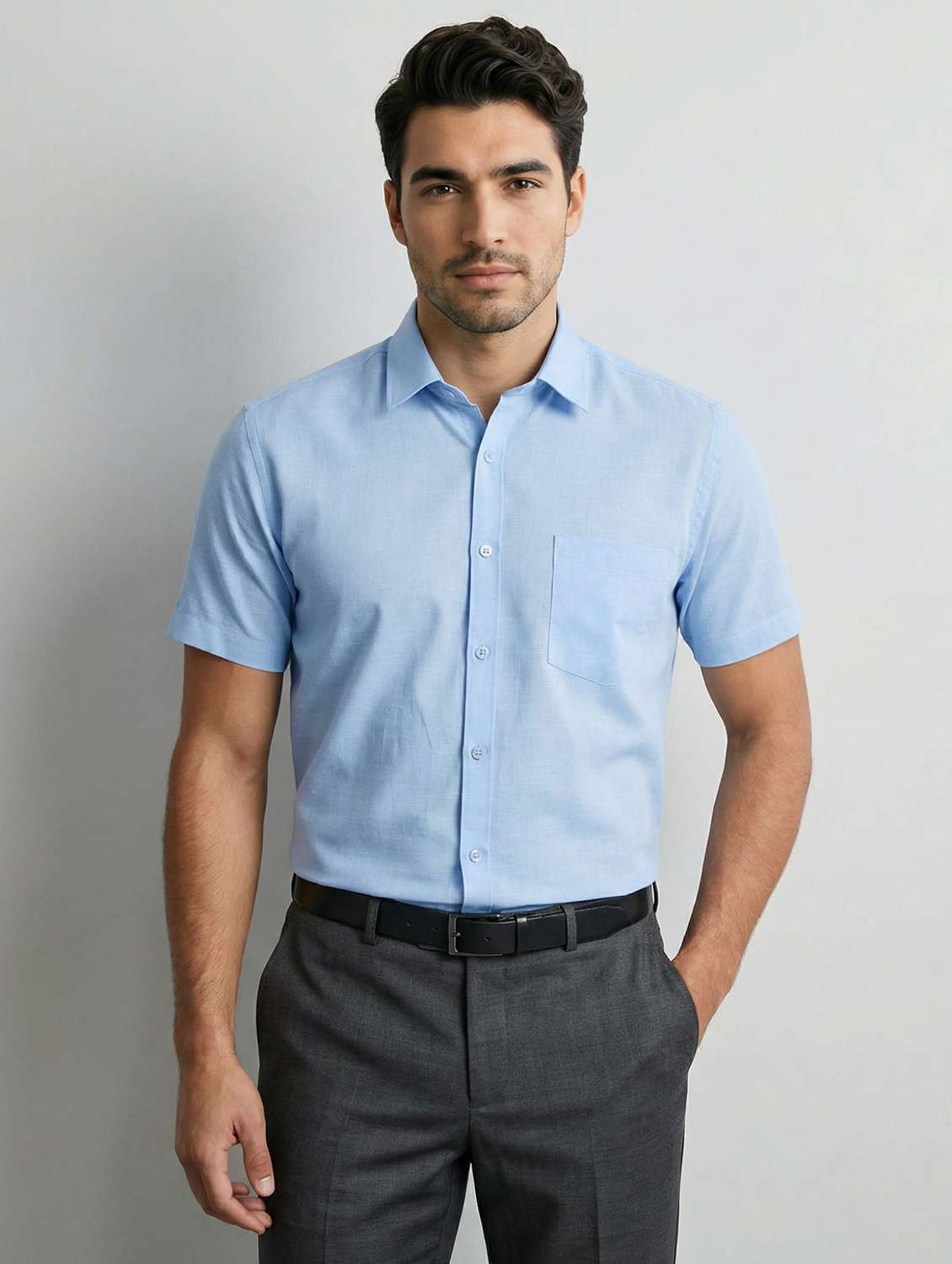 men solid short sleeve slim fit formal shirt