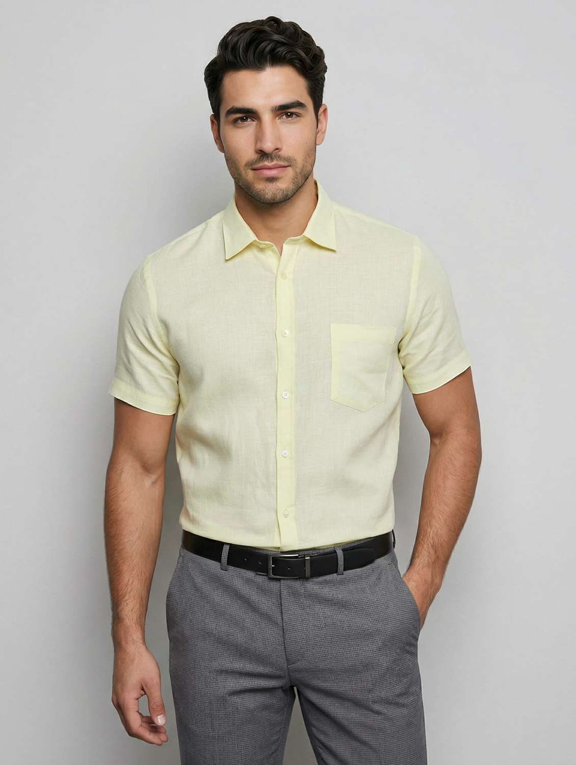 men solid short sleeve slim fit formal shirt