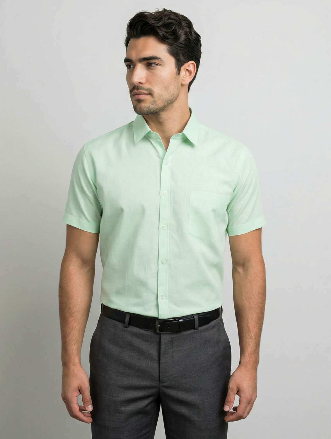 men solid short sleeve slim fit formal shirt
