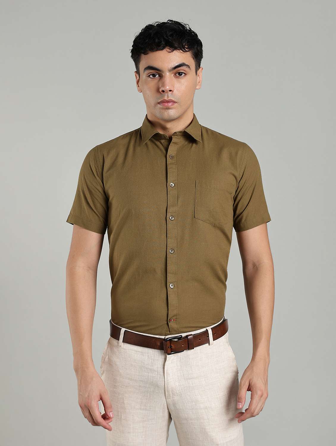 men solid short sleeve slim fit formal shirt