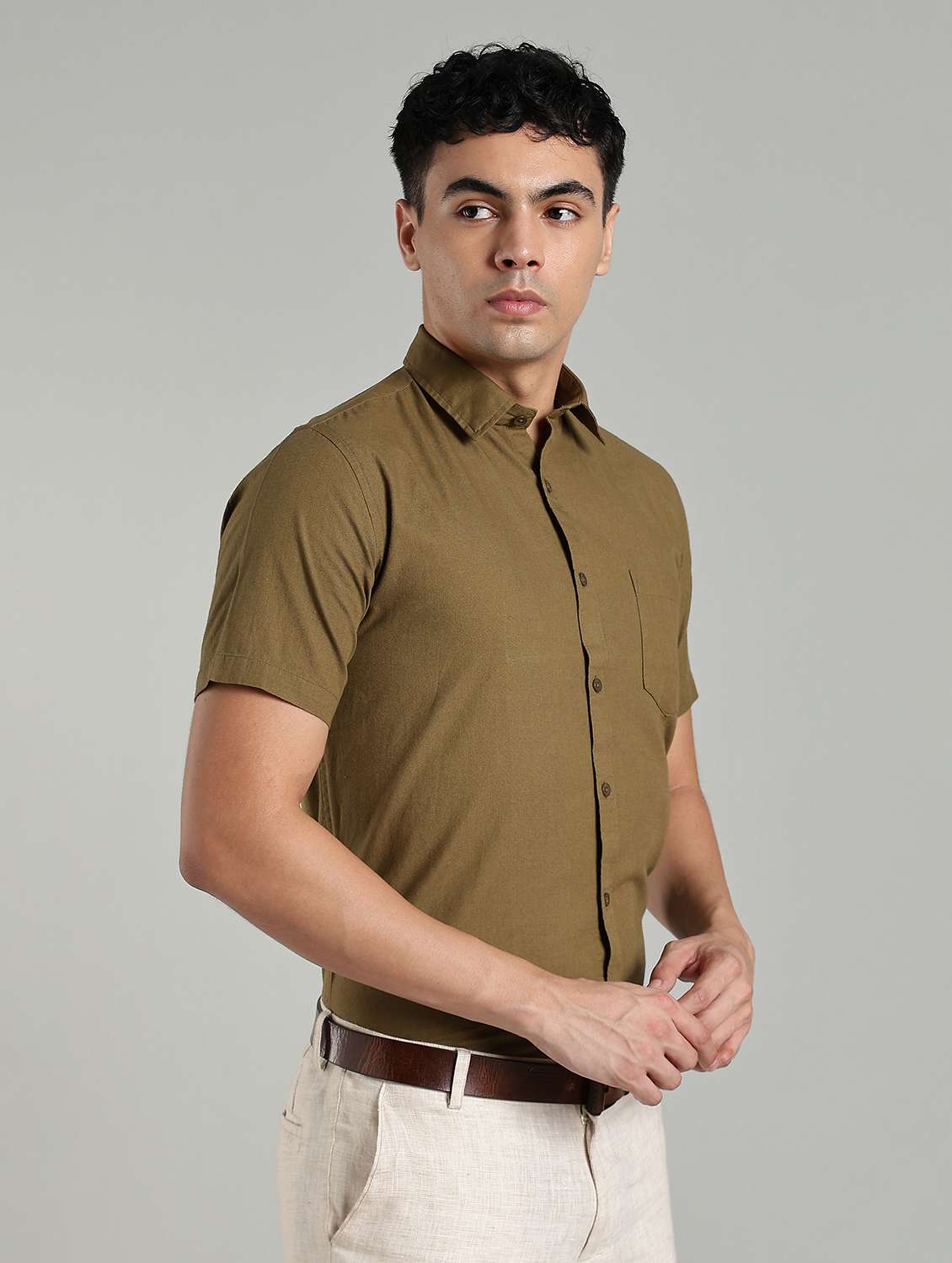 Men Solid Short Sleeve Slim Fit Formal Shirt - 22502801 -  Standard Image - 3