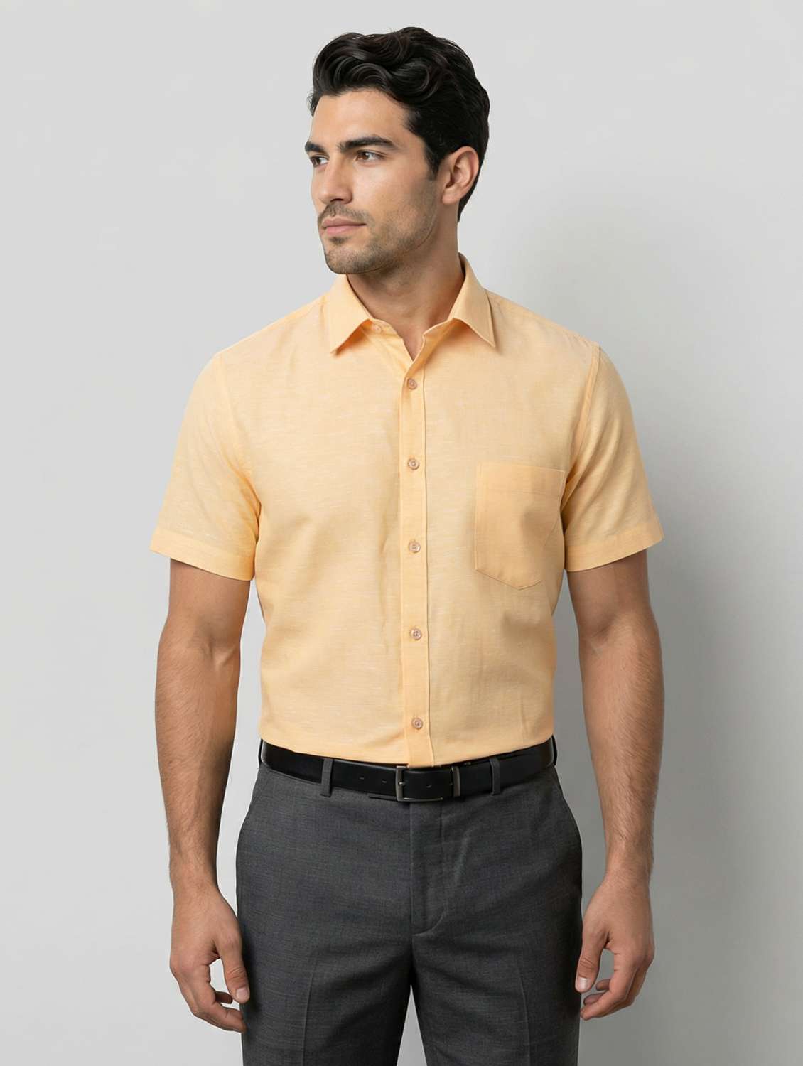 men solid short sleeve slim fit formal shirt