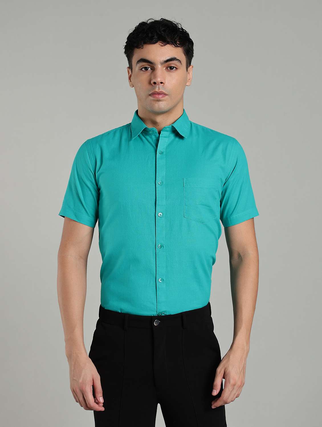 men solid short sleeve slim fit formal shirt