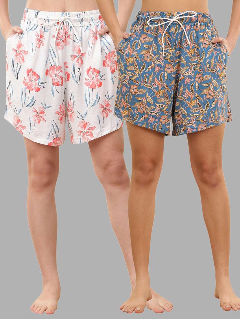 women pack of 2 printed mid rise shorts 