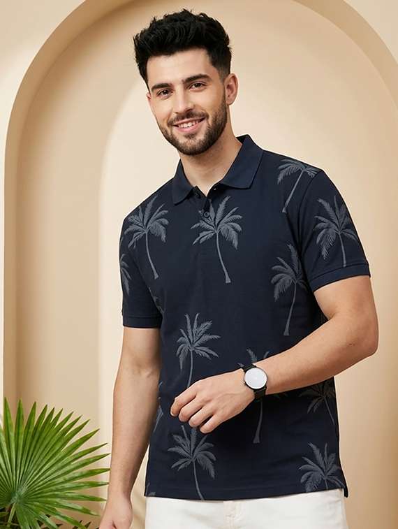 men printed short sleeve regular fit polo t-shirt
