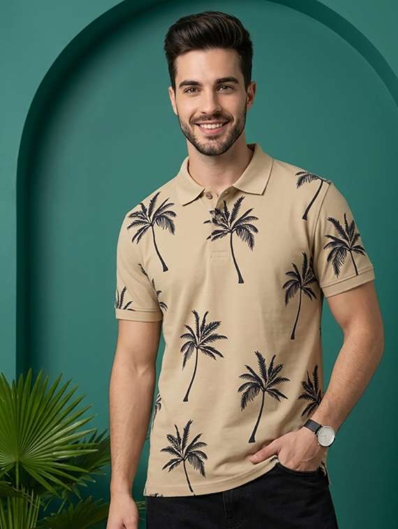 men printed short sleeve regular fit polo t-shirt
