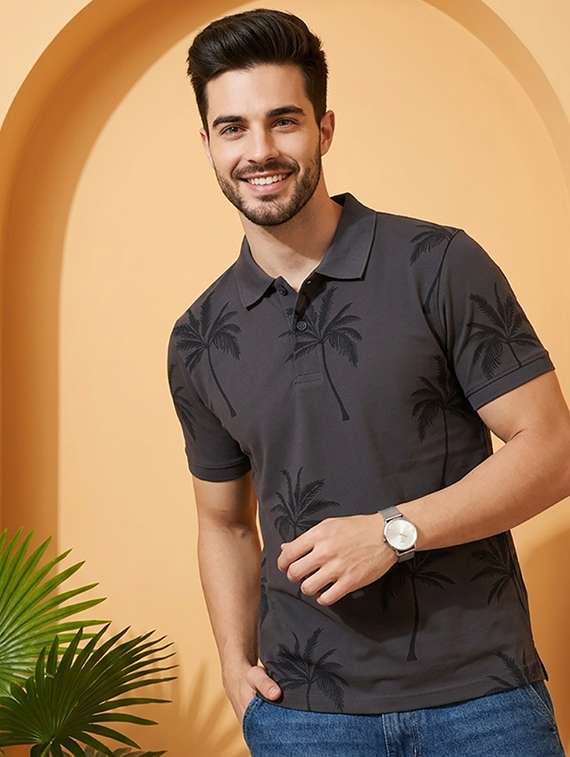 men printed short sleeve regular fit polo t-shirt
