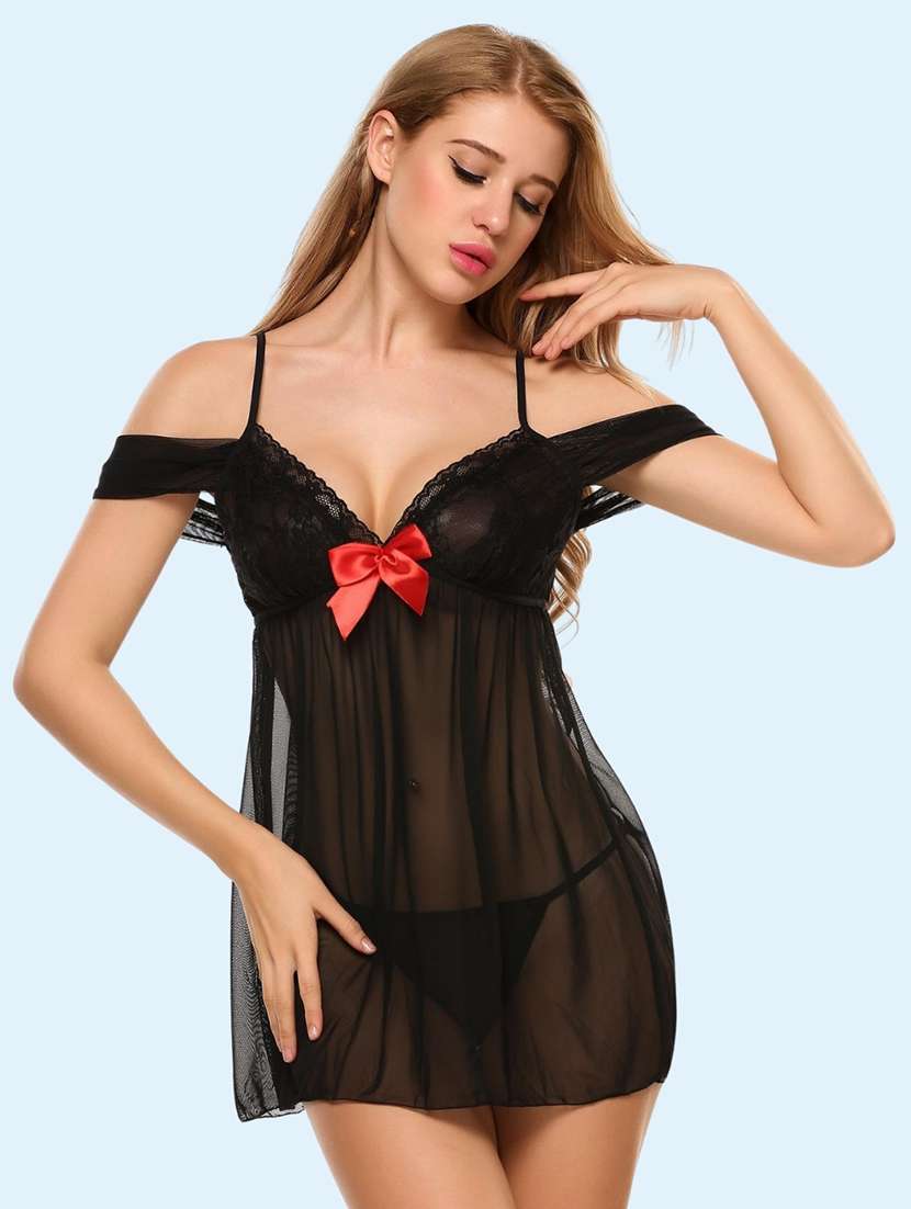 women self design sweetheart neck babydoll set