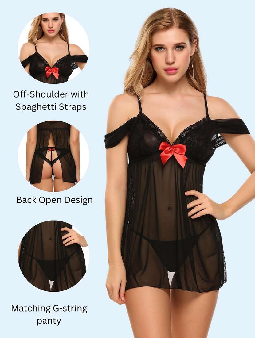 women self design sweetheart neck babydoll set - 22502900 -  Standard Image - 3