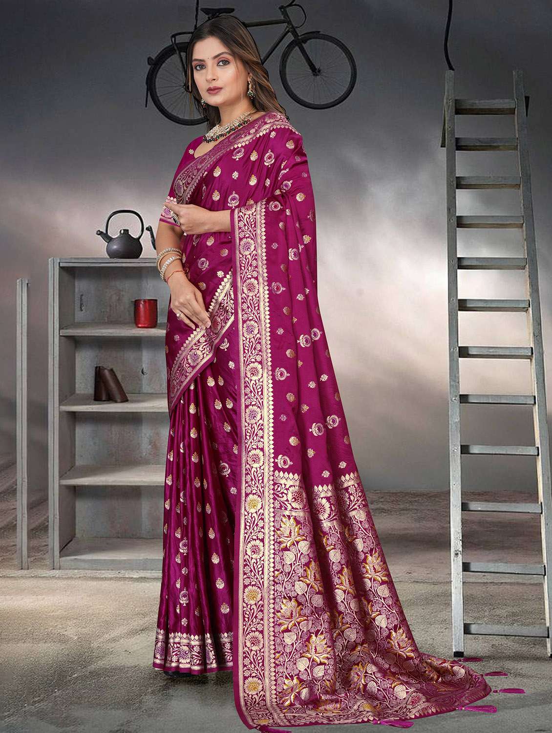 Women Self Design Banarasi Saree With Blouse - 22502909 -  Standard Image - 3