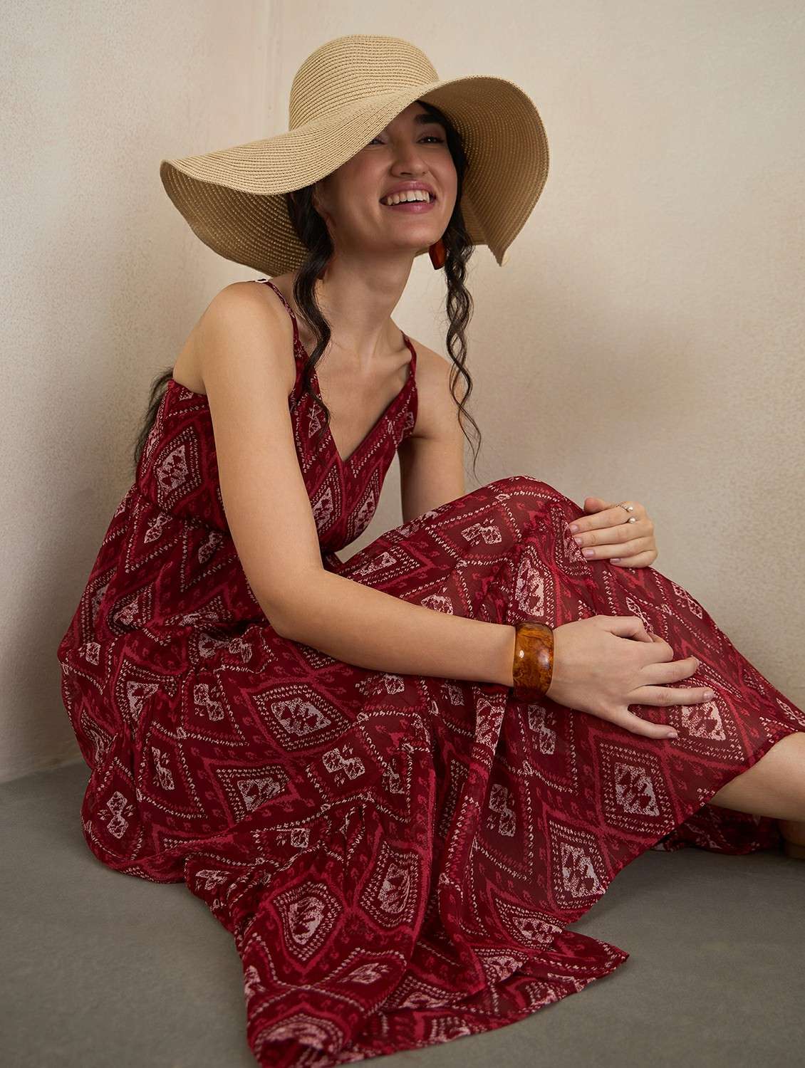 women printed shoulder strap tiered dress - 22502912 -  Standard Image - 5