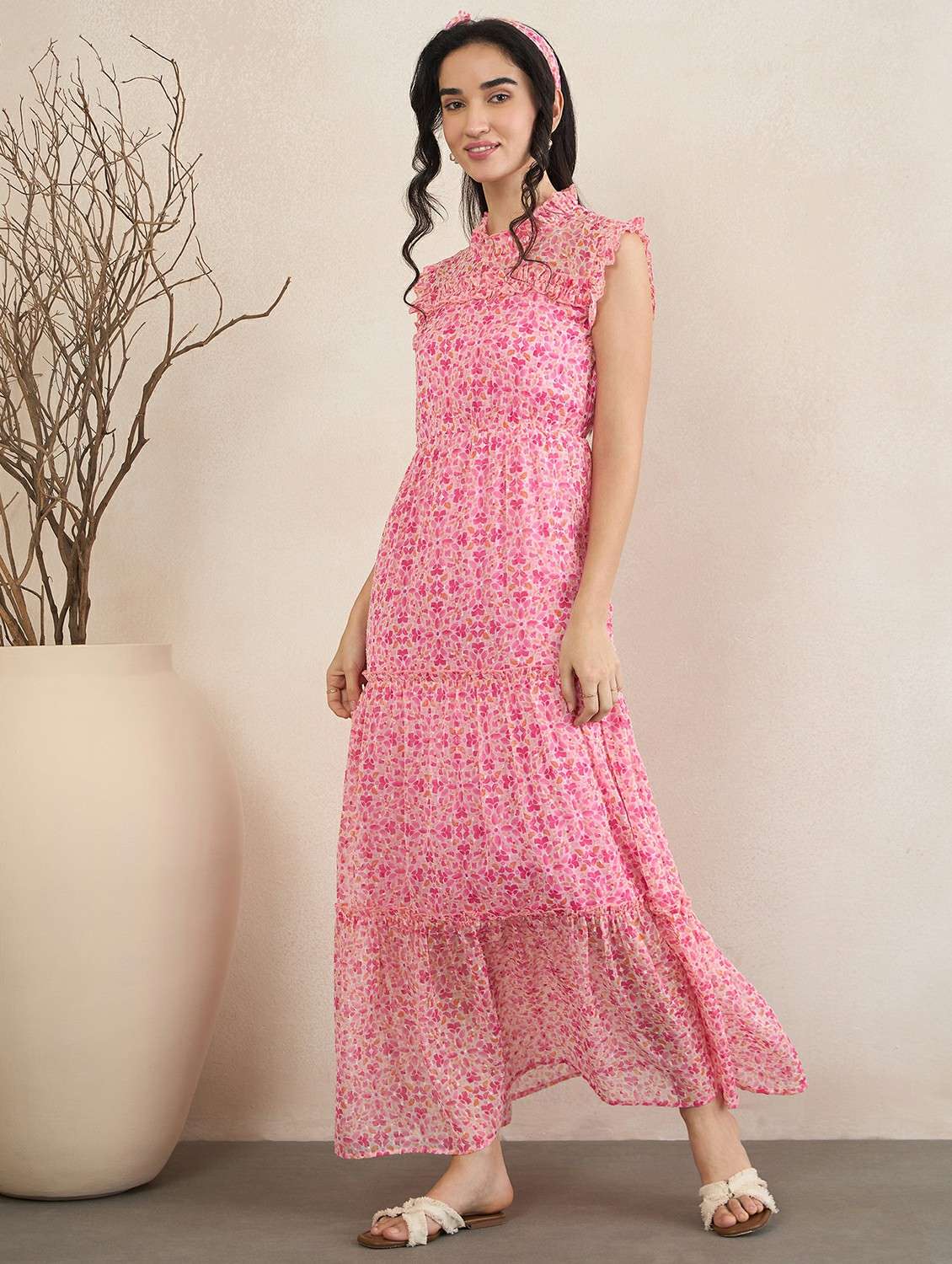 Women Floral Printed Sleeveless Tiered Maxi Dress - 22502916 -  Standard Image - 3