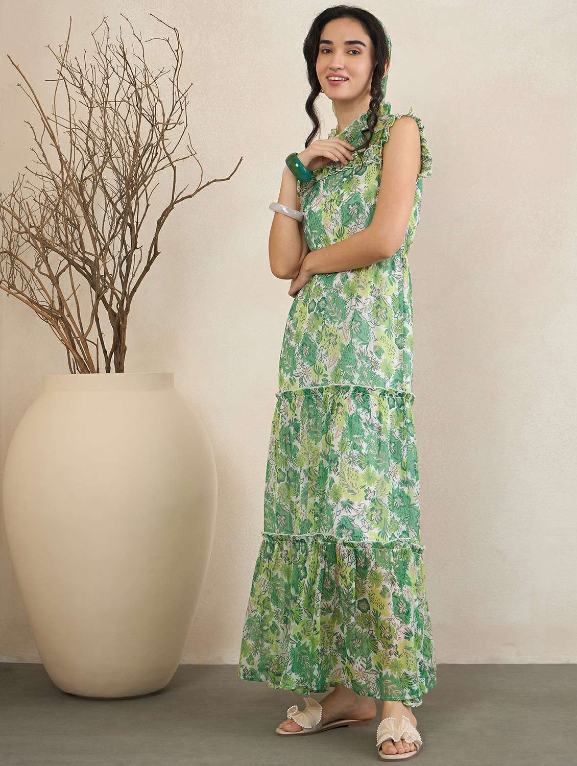 Women Floral Printed Sleeveless Tiered Maxi Dress - 22502917 -  Standard Image - 3