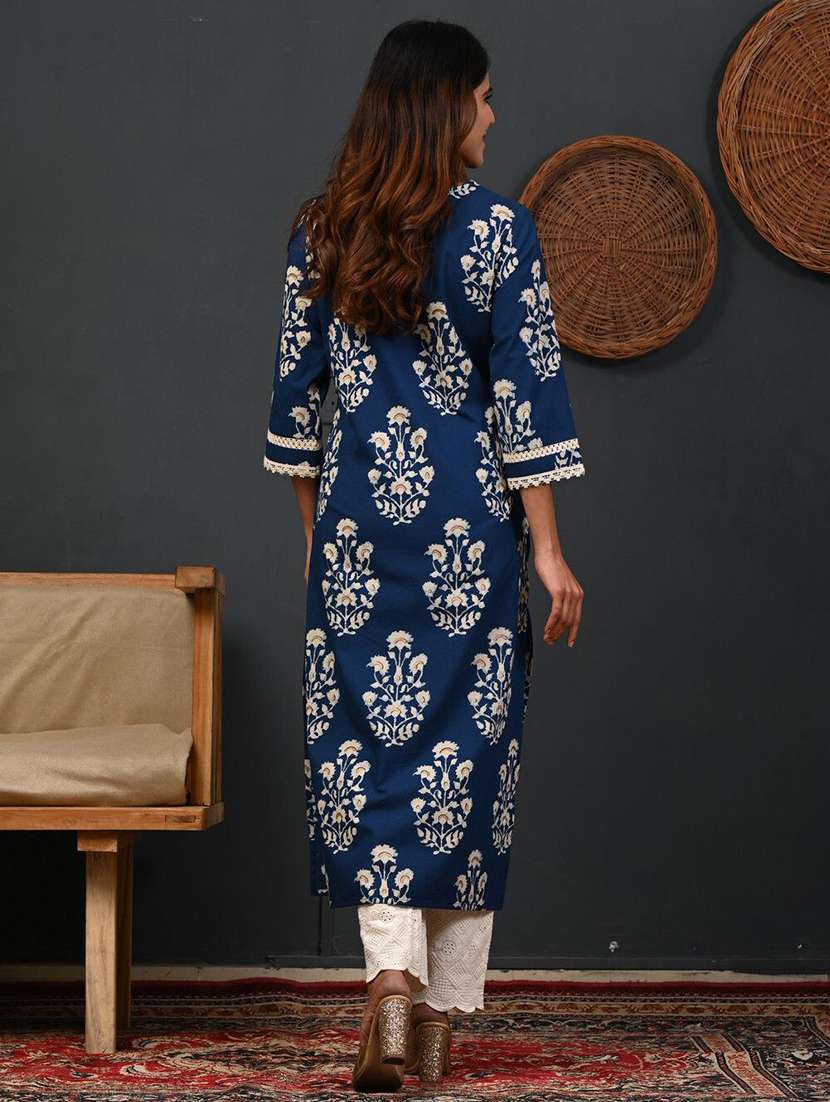women printed three quarter sleeve straight kurta - 22502919 -  Standard Image - 3