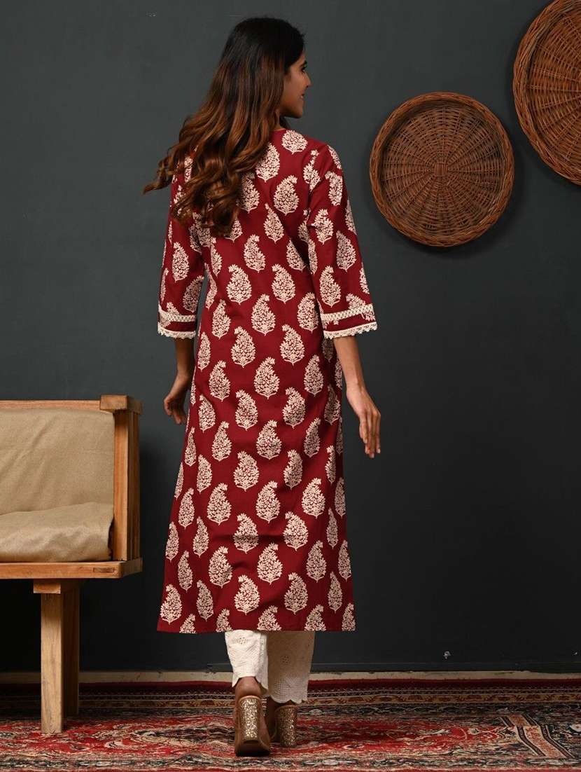 women printed three quarter sleeve straight kurta - 22502920 -  Standard Image - 3