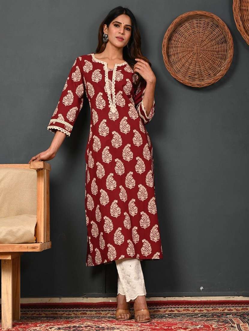 women printed three quarter sleeve straight kurta - 22502920 -  Standard Image - 5
