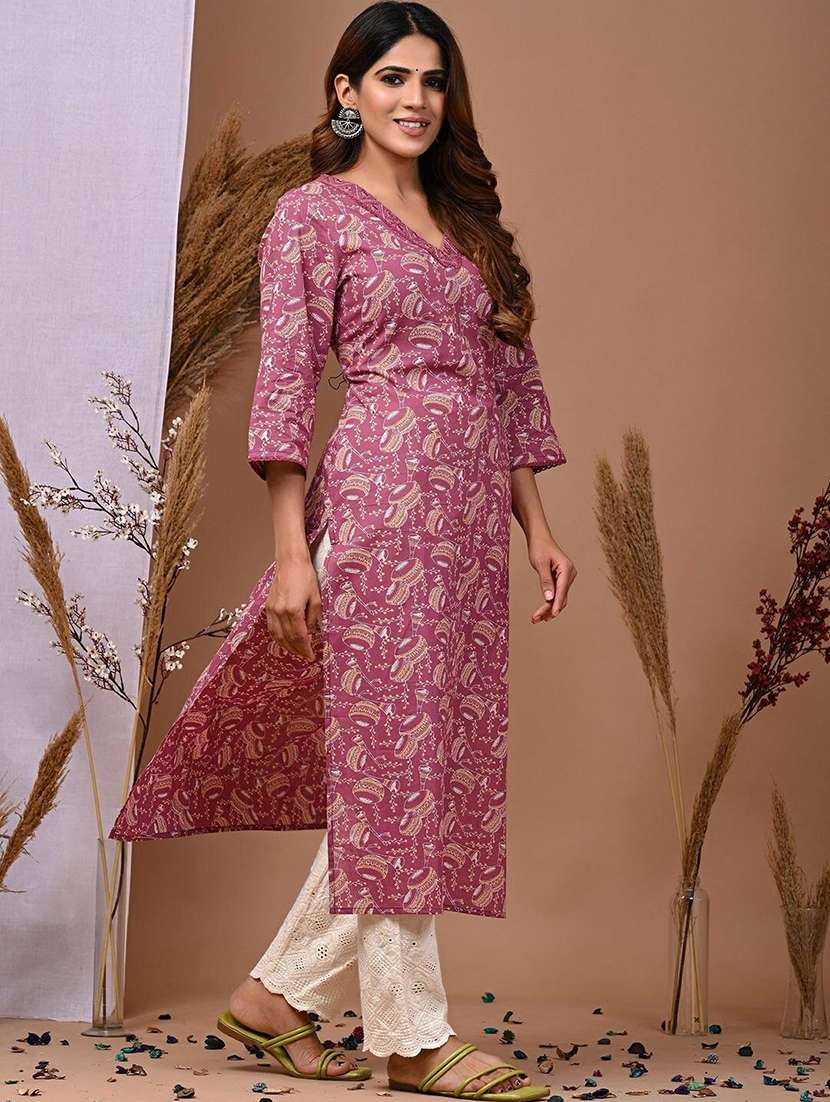 women printed three quarter sleeve straight kurta - 22502921 -  Standard Image - 3