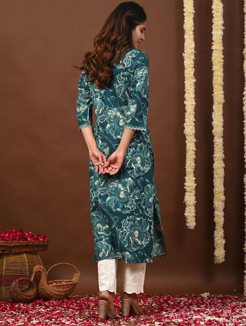 women printed three quarter sleeve straight kurta - 22502922 -  Standard Image - 3