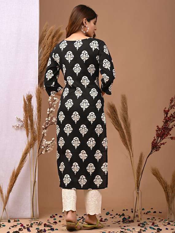 women printed three quarter sleeve straight kurta - 22502924 -  Standard Image - 3