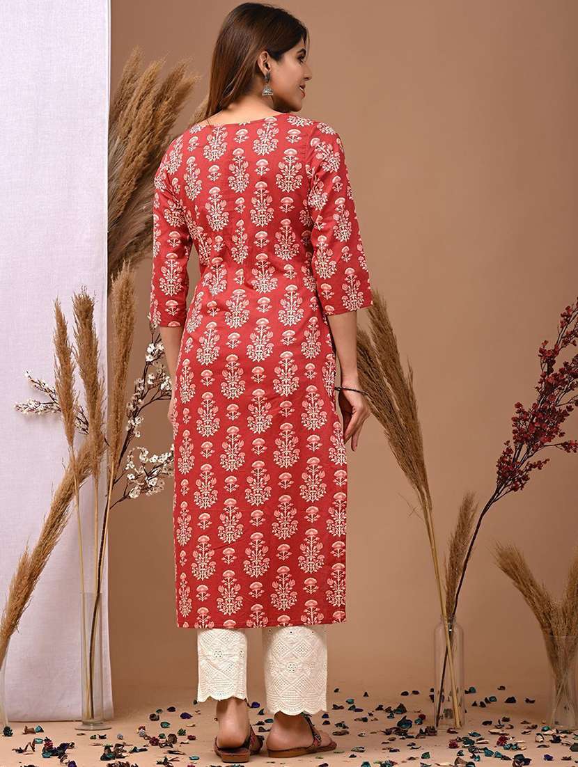 women printed three quarter sleeve straight kurta - 22502925 -  Standard Image - 3