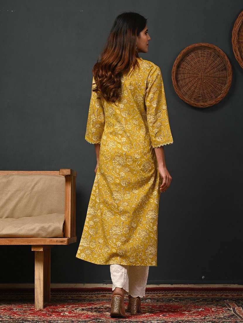 women printed three quarter sleeve straight kurta - 22502926 -  Standard Image - 3