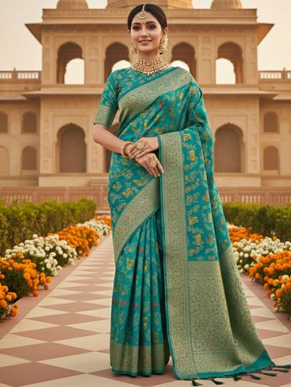 women self design banarasi saree with blouse