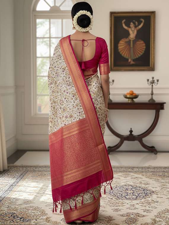 women floral kanjivaram saree with blouse - 22502944 -  Standard Image - 3