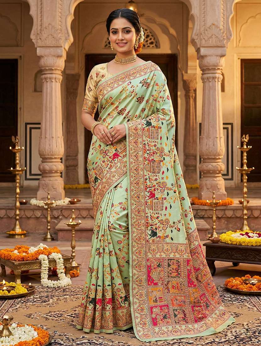 women self design pashmina silk saree with blouse