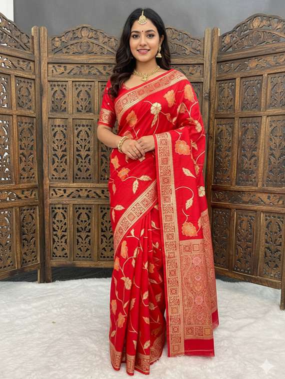 women self design banarasi saree with blouse