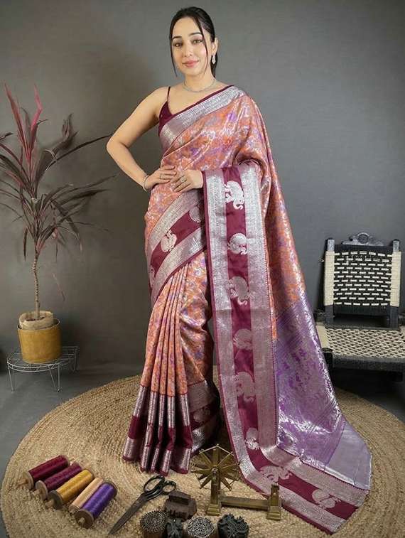women self design banarasi saree with blouse
