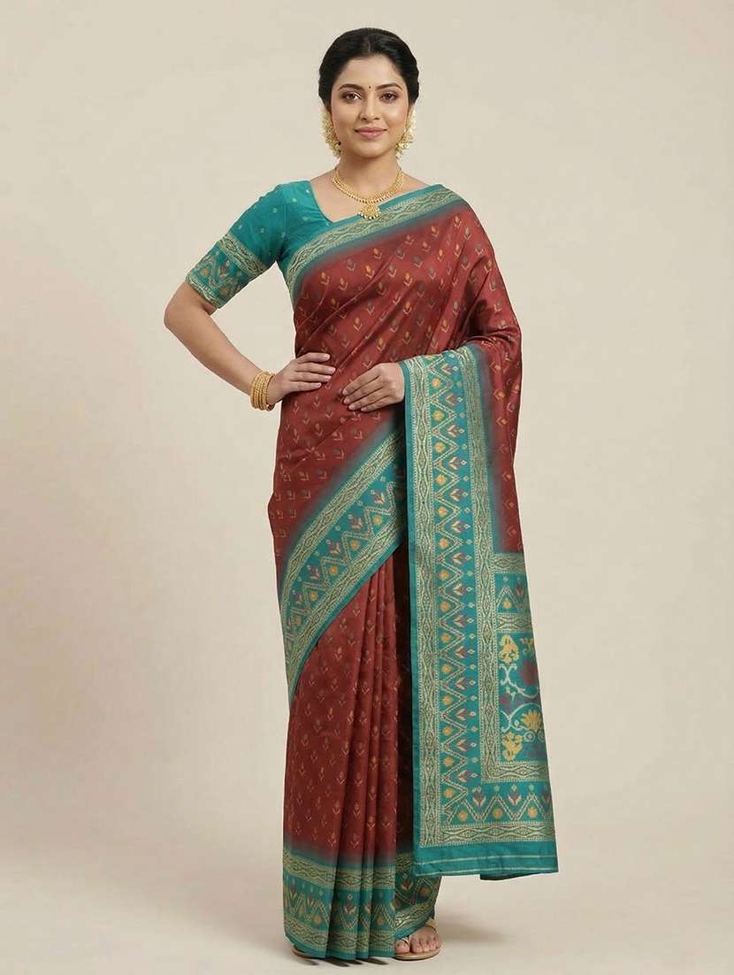 women ikat bodered saree with blouse