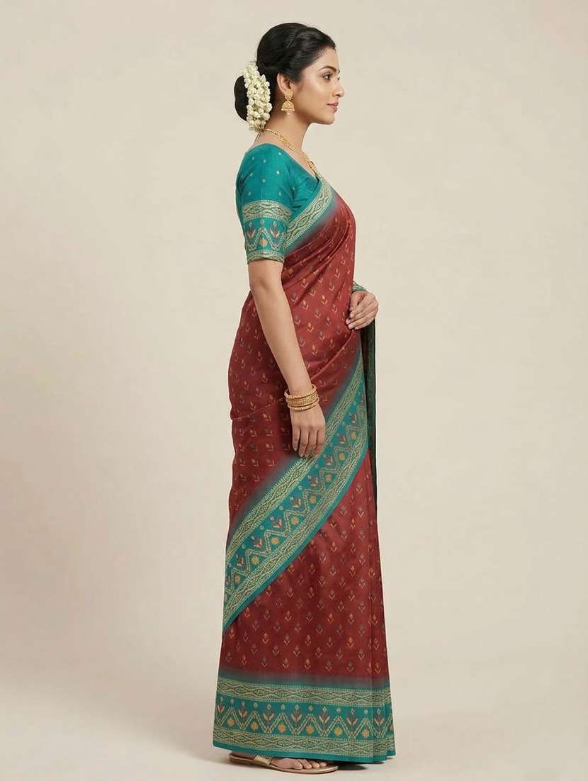 women ikat bodered saree with blouse - 22503092 -  Standard Image - 3