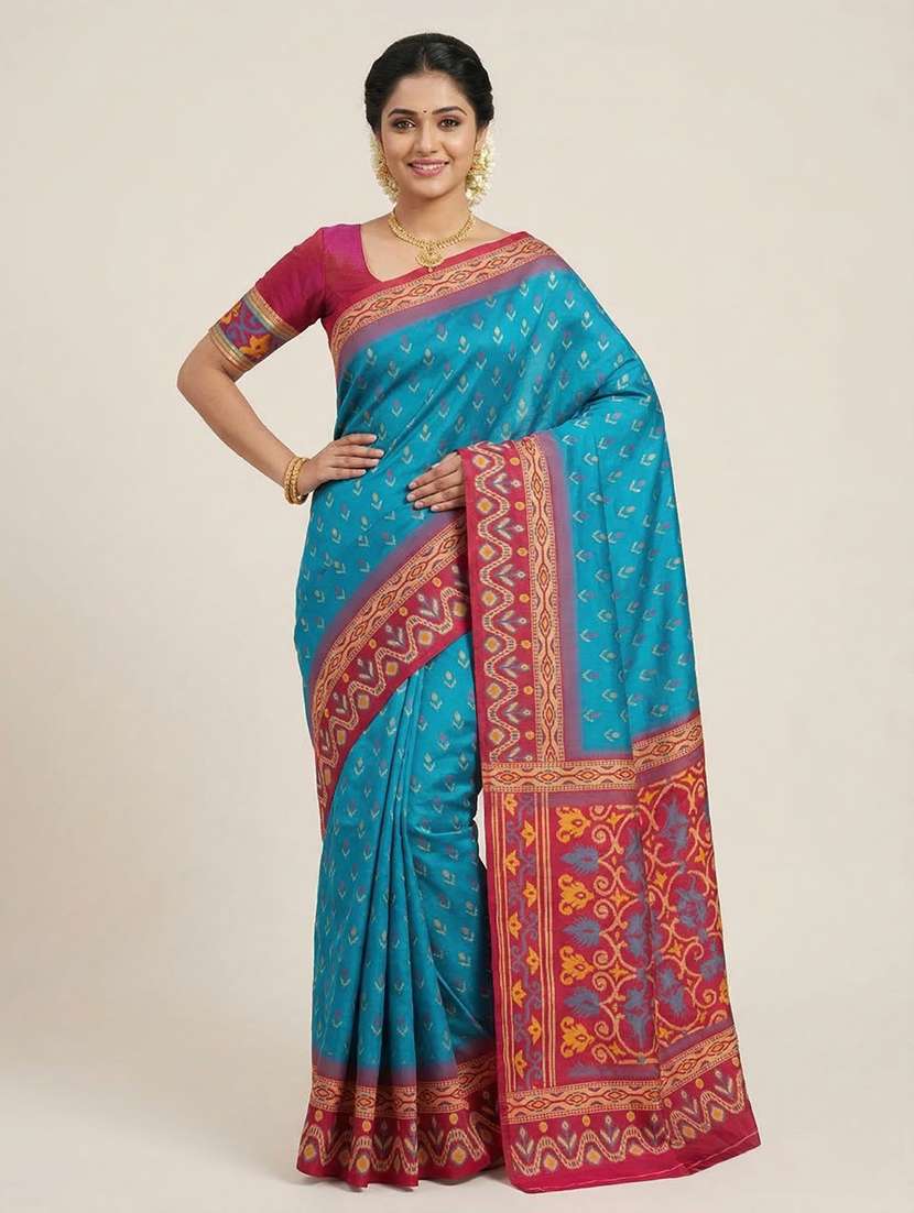 women ikat bodered saree with blouse
