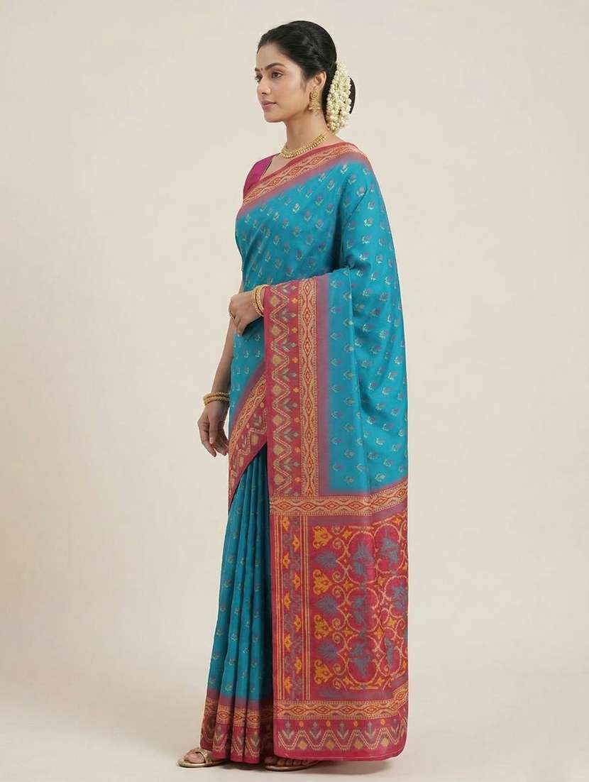 women ikat bodered saree with blouse - 22503093 -  Standard Image - 3