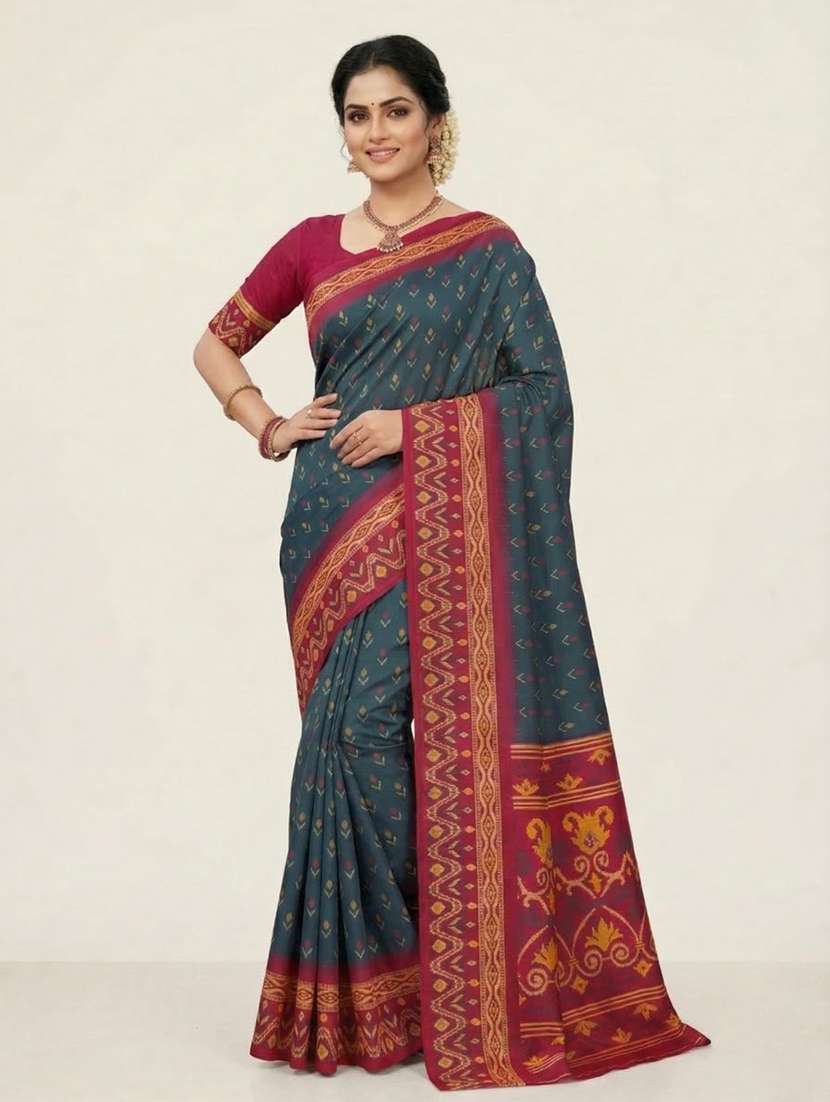 women ikat bodered saree with blouse