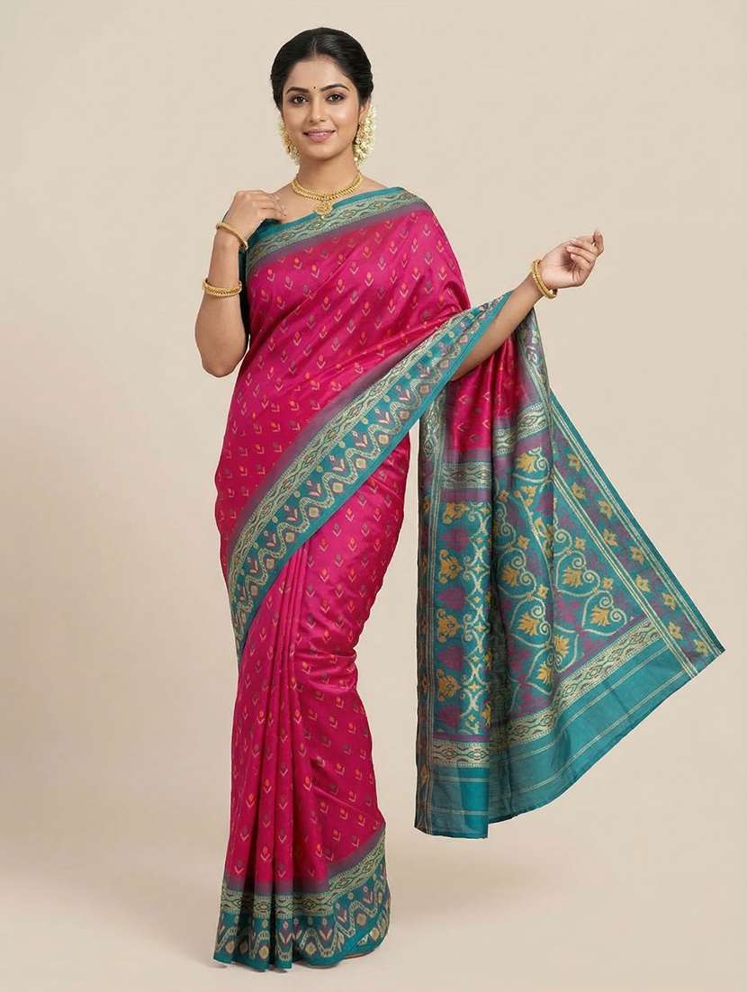 women ikat bodered saree with blouse