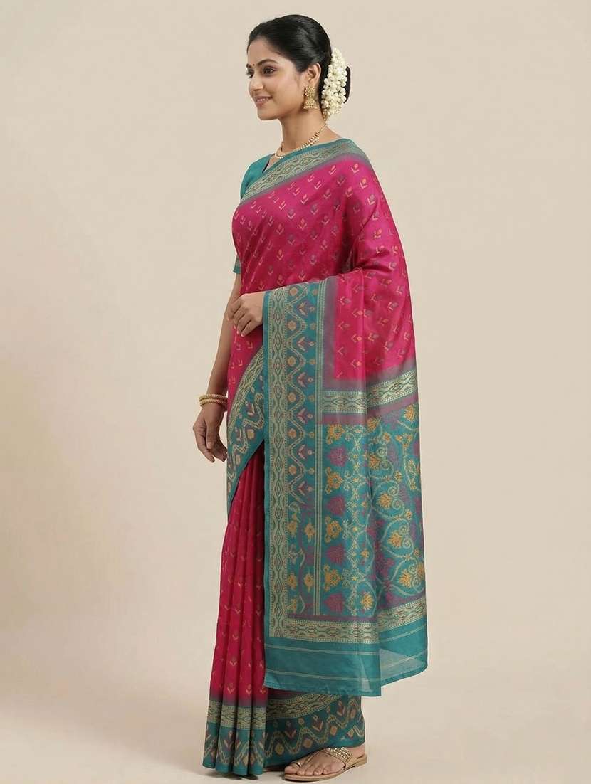 women ikat bodered saree with blouse - 22503096 -  Standard Image - 3